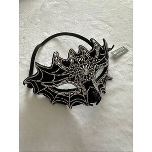 Rhinestone and gray pearl embellished Halloween elegant spider web masquerade ma
